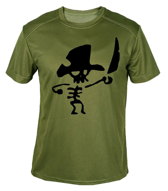 Футболка потоотводящая военная ВСУ с принтом "Пират скелет" в оливе M - изображение 1