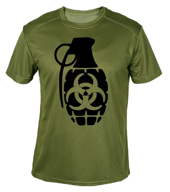 Футболка потоотводящая военная ВСУ с принтом "Реактивная граната" в оливе L - изображение 1
