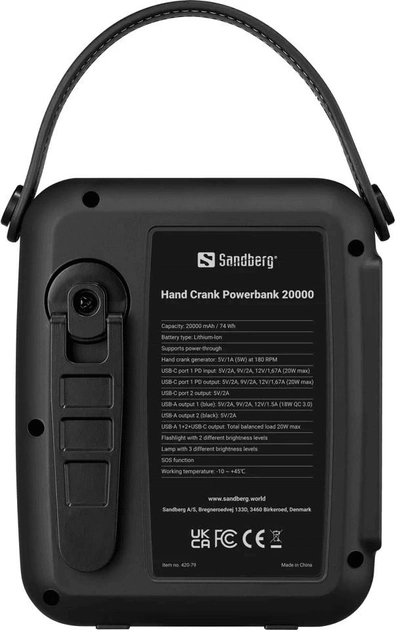 Powerbank Sandberg Hand Crank 20000mAh Black (5705730420795) - obraz 2