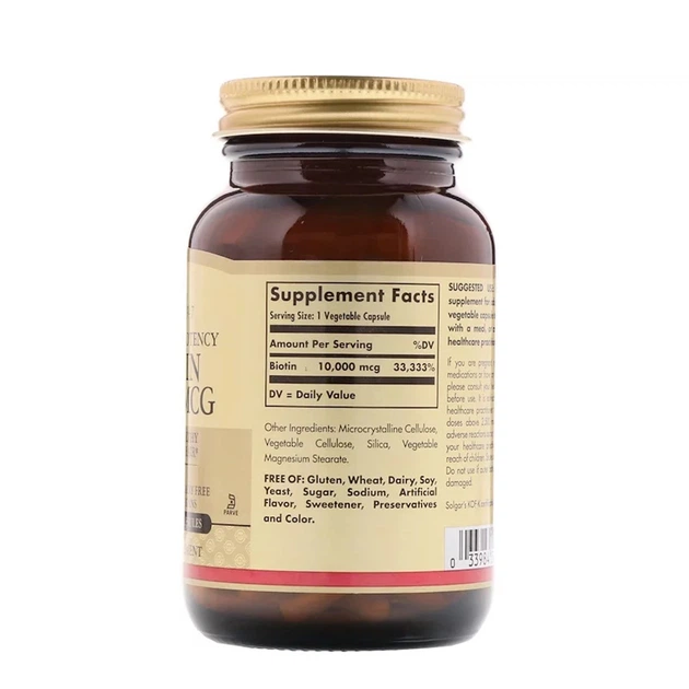 Витамины Solgar Биотин (В7) Biotin 10 000 мкг 120 вегетарианских капсул - изображение 2