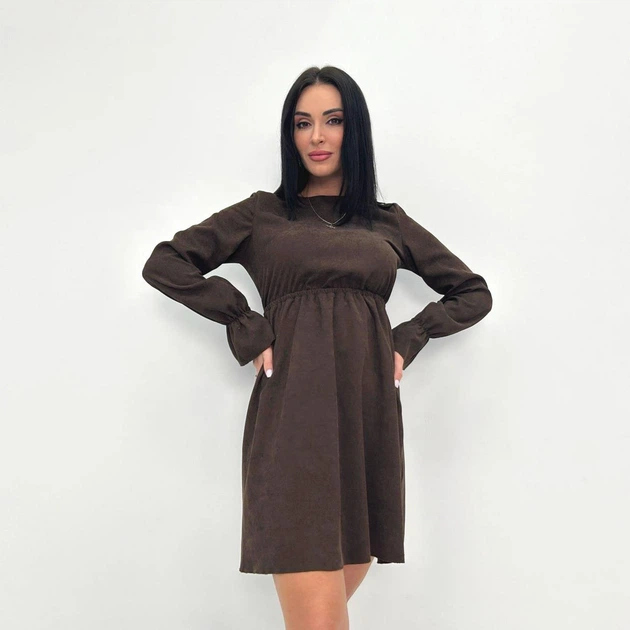 Женское модное вельветовое платье с завышенной талией GF08574 цвет коричневый, размер 50/52 - Фото 1 Женское модное вельветовое платье с завышенной талией GF08574 цвет коричневый, размер 50/52 - изображение 1