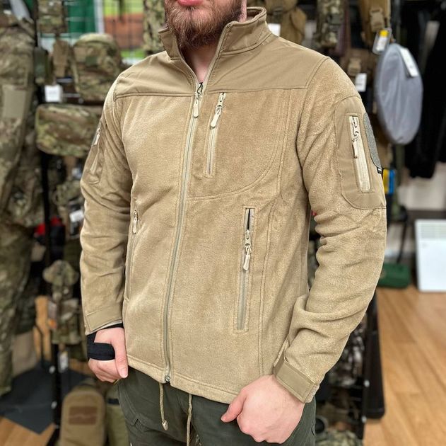 Чоловіча флісова демісезонна кофта Safari Tactical на блискавці з Softshell вставками Пісочний М Kali AI461 високий комір - стійка велкро для шевронів - зображення 1