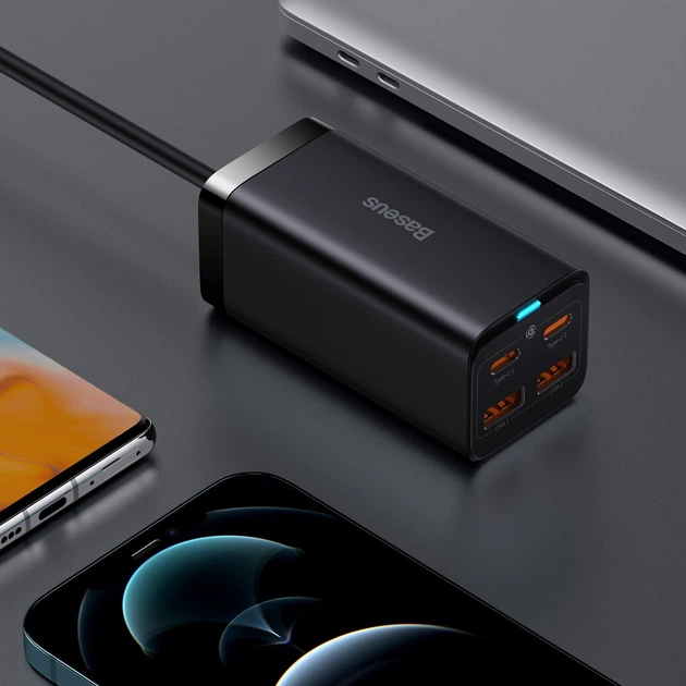 Мережевий зарядний пристрій Baseus GAN3 Pro Desktop Fast Charger 100W EU 2x USB Type-A + 2x USB Type-C PD3.0 QC4.0 AFC Black (CCGP000101) - зображення 9
