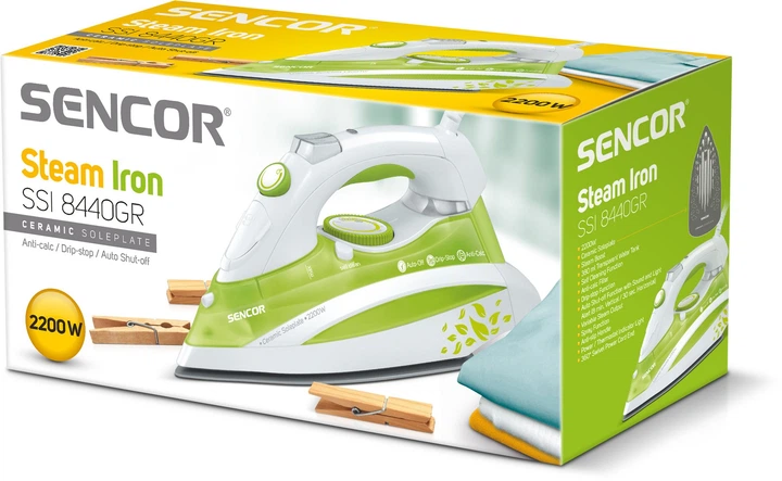 Утюг Sencor 2200Вт с режимом паровой удар 120 г/мин Белый с салатовым (SSI8440GR) - изображение 9
