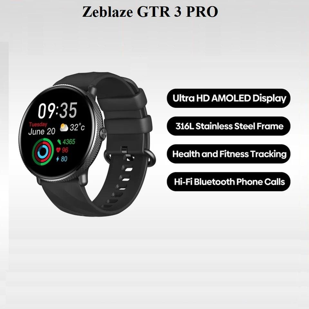 Смарт-часы Zeblaze GTR 3 PRO (голосовые вызовы, Amoled) Midnight Black ...
