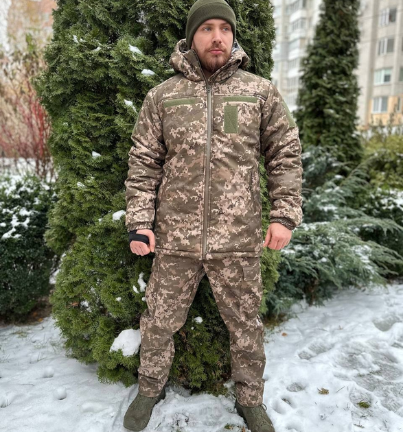 Зимний мужской термостойкий водонепроницаемый костюм Omni-Heat куртка с капюшоном утепленные штаны Пиксель S Kali велкро для шивронов и патчей - изображение 1
