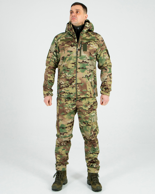 Костюм камуфляжний утеплений на флісі, куртка з капюшоном, тканина софтшелл Мультикам 58 - зображення 1