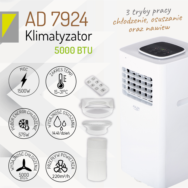 Кондиціонер мобільний Adler AD 7924 - зображення 8
