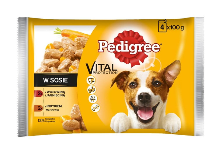 Mokra karma dla psów Pedigree Vital Protection wołowina i jagnięcina / indyk i marchewka 4 x 100 g (5900951262616) - obraz 1