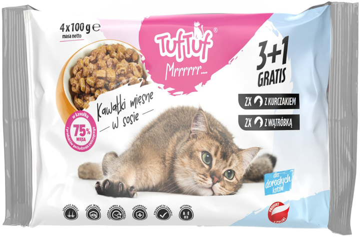 Вологий корм для котів TufTuf курка та печінка 4 х 100 г (5905342251187) - зображення 1