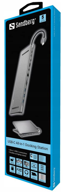 Stacja dokująca Sandberg USB-C All-in-1 USB 3.0 Silver (5705730136238) - obraz 3