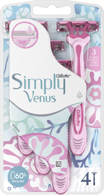 Одноразові станки для гоління жіночі Simply Venus 3 4 шт (7702018024636) - зображення 2