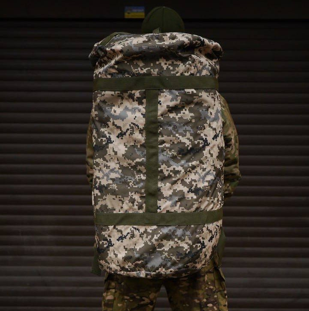 Большая сумка баул из ткани Oxford 600D с водонепроницаемой пропиткой трансформируется в рюкзак 2 лямки шириной 5 см с дополнительным умягчителем 120 л Пиксель (Kali) - изображение 2