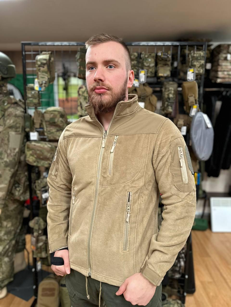 Мужская флисовая демисезонная повседневная кофта Safari Tactical с Softshell вставками воротник стойка застежка - молния на всю длину кофты полномерные карманы для рук Песочный S (Kali) - изображение 2