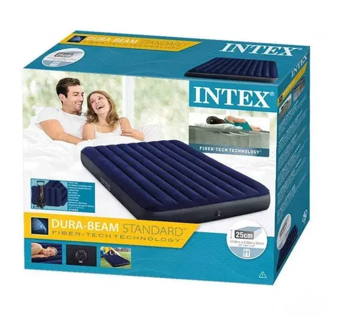 Матрас надувной двухспальный для сна плавания пляжа двухместный Intex 64765 матрац интекс велюровый с двумя подушками и ручным насосом клапан 2в1 152 х 203 х 25 см в коробке синий матрацы надувные матрасы для плаванья - изображение 5