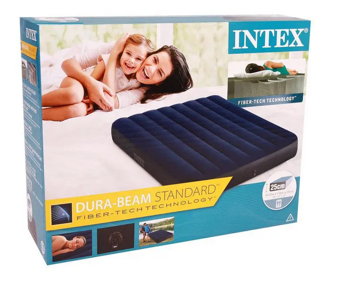 Матрац надувний полуторний Intex 64758 для сну та плавання велюровий з 2 подушками та ручним насосом 137х191х25 см Синій SKU_(879) - зображення 5