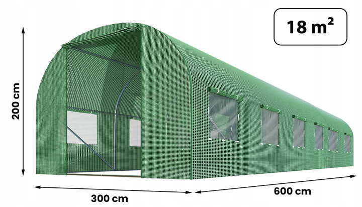 Теплица с окнами со сквозным проходом Plonos 18m2 = 600х300х200 см (Зеленая) (4976) - Фото 6 Теплица с окнами со сквозным проходом Plonos 18m2 = 600х300х200 см (Зеленая) (4976) - изображение 6
