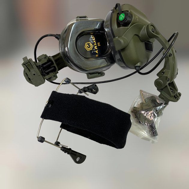 Наушники Earmor M31 с креплением на шлем HD-ACC-08 Олива, активные наушники с адаптером чебурашка на рейку ARC - изображение 1