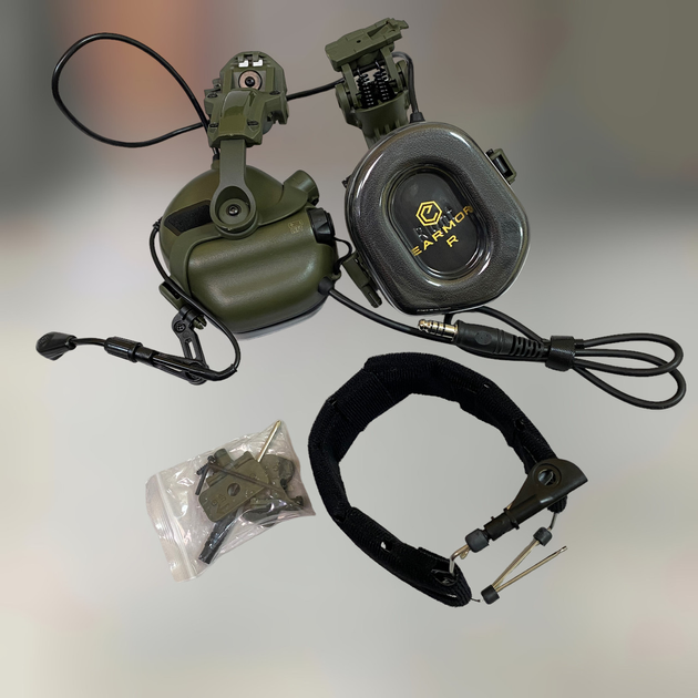 Наушники Earmor M32 c креплением на шлем HD-ACC-08, активные, со съёмным микрофоном и гарнитурой, Олива - изображение 1
