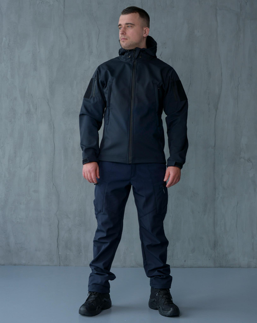 Чоловічий демісезонний Костюм ДСНС Softshell із Липучками під Шеврони темно-синя Куртка та штани 2XL - зображення 1