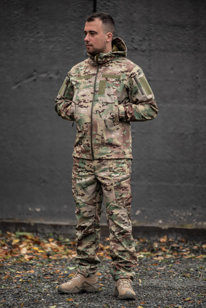 Мужской костюм Softshell на флисе Куртка с капюшоном + Брюки / ветрозащитная форма цвет мультикам M - изображение 2