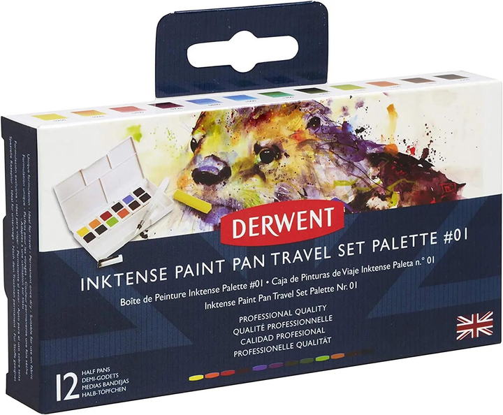 Фарби чорнильні Derwent Inktense Paint Pan Travel з пензликом і резервуаром 12 кольорів (5028252521512) - зображення 1