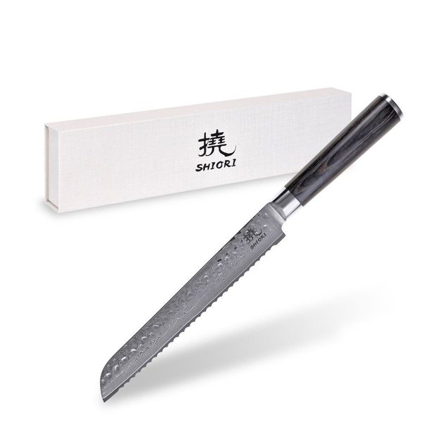 Nóż kuchenny do pieczywa Shiori Kuro Surai ze stali damascenskiej (Shiori ID: 191) - obraz 2