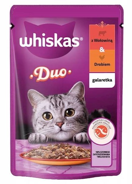 Mokra karma dla kotów Whiskas Duo z Wołowiną i drobiem w galaretce 85 g (4770608262488) - obraz 1