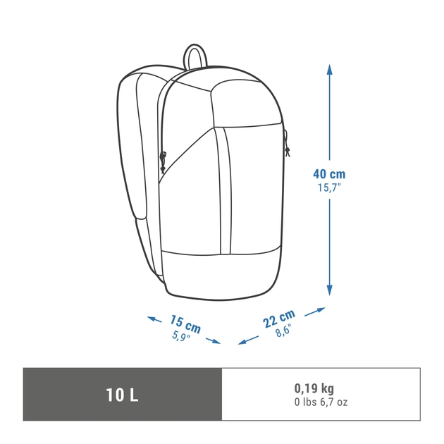 Туристичний Рюкзак QUECHUA Arpenaz 10л 40 х 22 х 15 см Синій - Фото 2 Туристичний Рюкзак QUECHUA Arpenaz 10л 40 х 22 х 15 см Синій - зображення 2