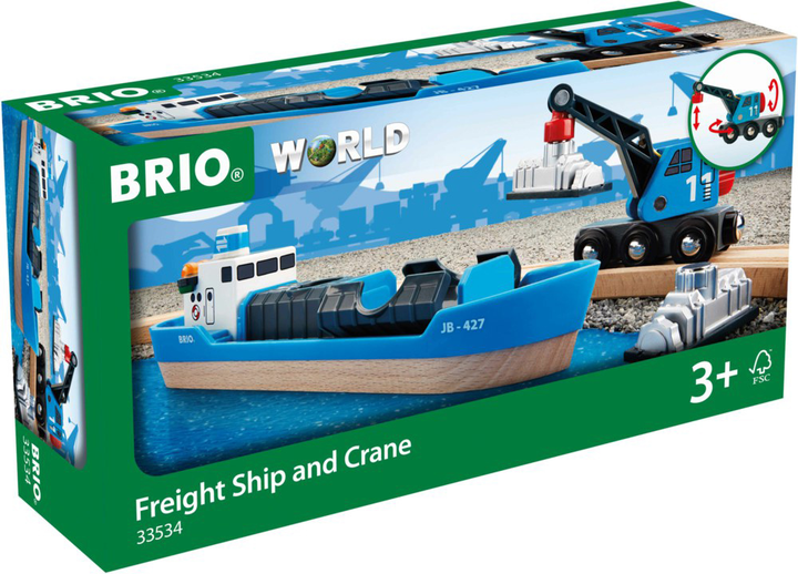 Набір транспортних засобів Brio Container Ship & Crane Wagon (7312350335347) - зображення 1