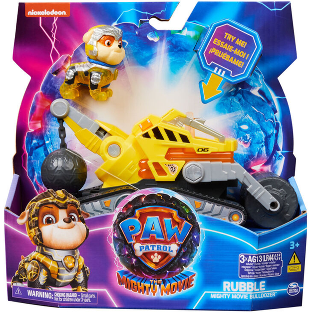 Samochód Spin Master Paw Patrol Movie 2 Rubble Mighty Movie Bulldozer z figurką (0778988486511) - obraz 1
