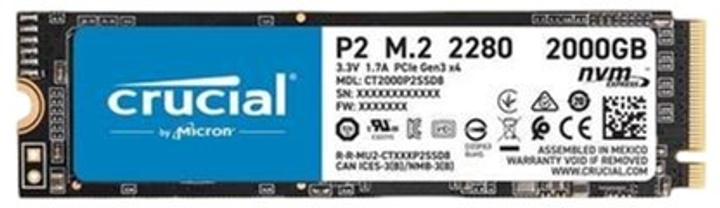 Dysk SSD Micron Crucial P2 2TB M.2 PCI Express 3.0 x4 3D NAND (TLC) (CT2000P2SSD8) - obraz 1
