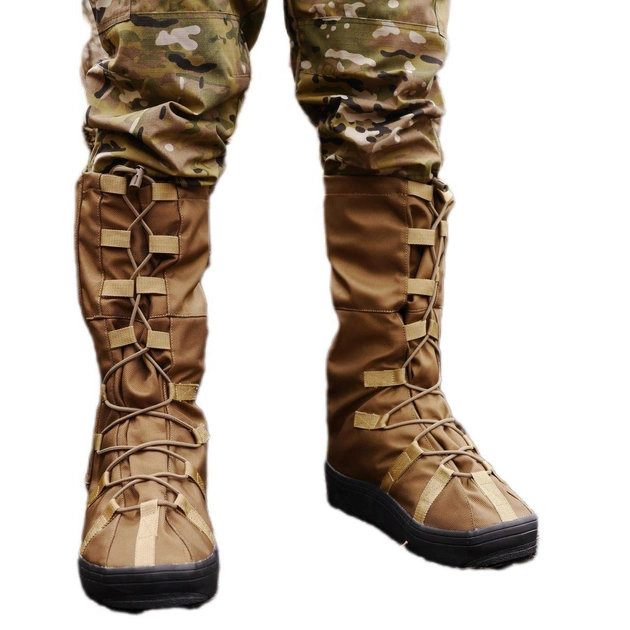 Тактичні водовідштовхувальні військові бахіли гамашіі для взуття від дощу та грязі для захисту на берці Койот L ( 42-45 розмір) - изображение 1