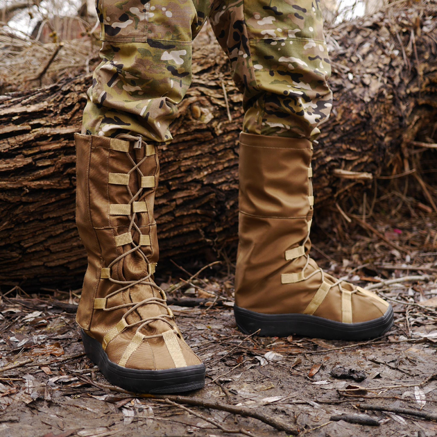Тактичні водовідштовхувальні військові бахили гамашії для взуття від дощу та грязі для захисту на берці Койот L ( 42-45 розмір) - зображення 2