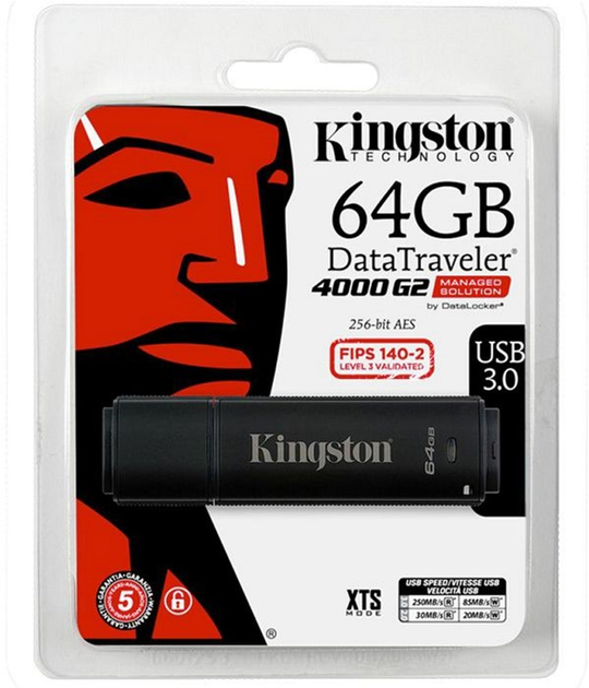 Pendrive Kingston DT4000 G2 256 AES 64GB USB 3.0 Czarny (DT4000G2DM/64GB) - obraz 2