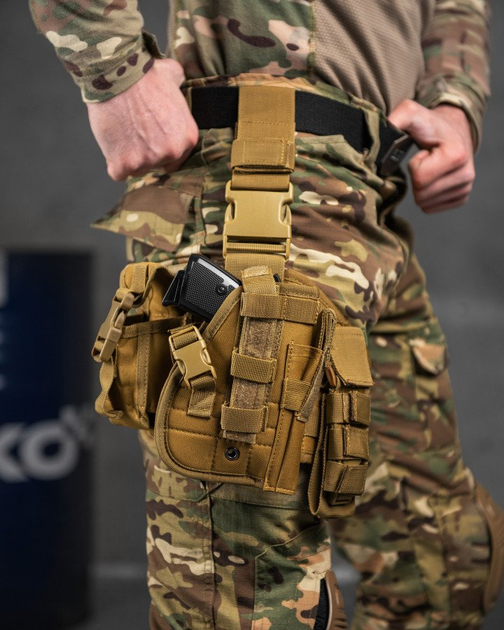 Набедренная тактическая кабура для пистолета Tactic универсальная кобура на пояс с карманом под магазин кайот Вт7585 - изображение 1