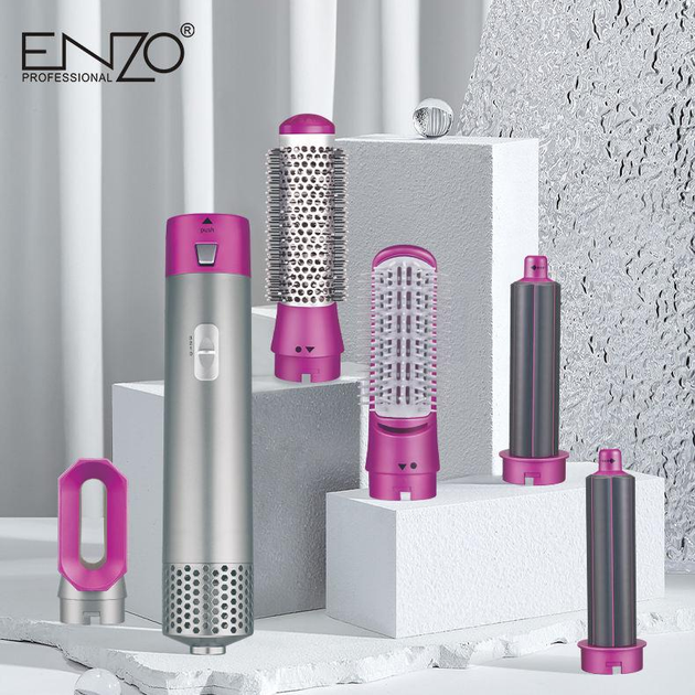 Мультистайлер Фен щетка для сушки и накрутки волос 5в1 Enzo EN-6206 5 насадок 1000 Вт Серый - изображение 5