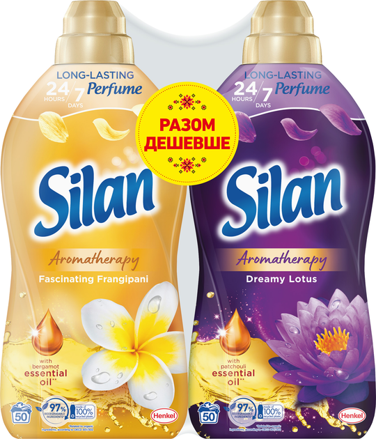 Набір кондиціонерів для білизни Silan Aromatherapy Казковий Лотос 1100 мл + Захоплюючий Франджіпані 1100 мл (9000101815894) - зображення 1