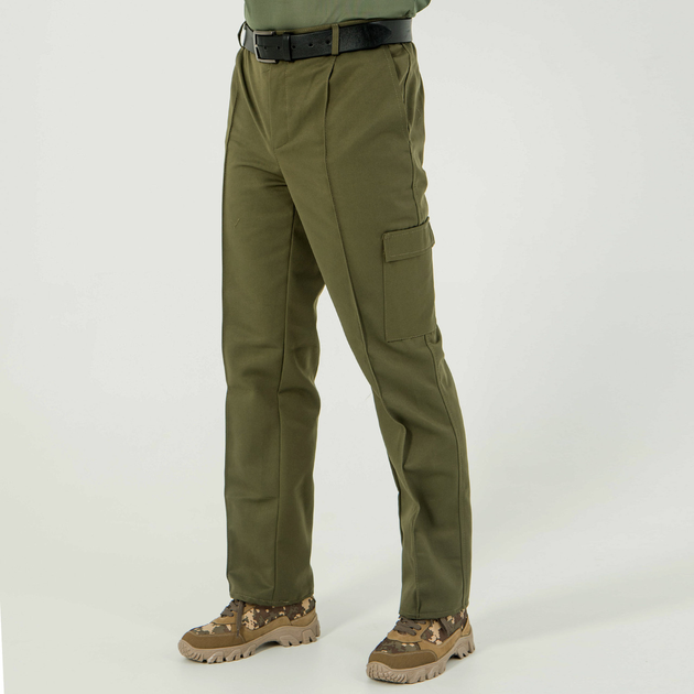 Штани чоловічі зі стрілками, 4 кишені,демісезонні,тканина бавовна, колір олива, 46 - зображення 2