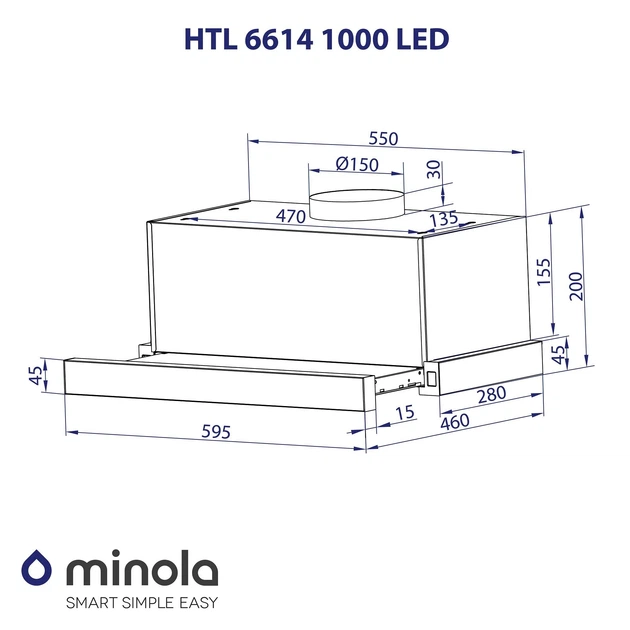 Витяжка телескопічна Minola HTL 6614 BLF 1000 LED - зображення 12