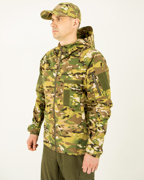 куртка куртка мультикам літня чоловіча камуфляжна з капюшоном, з липучками під шеврони 44 - зображення 2