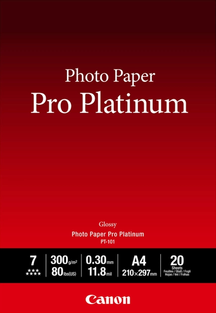 Фотопапір Canon Pro Platinum PT-101 A4 20 аркушів (2768B016) - зображення 1