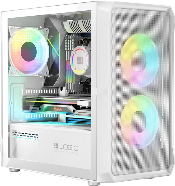 Obudowa Logic Concept Portos Mesh+Glass ARGB fans 3x120 mm White (AM-PORTOS-20-0000000-0002) - obraz 1