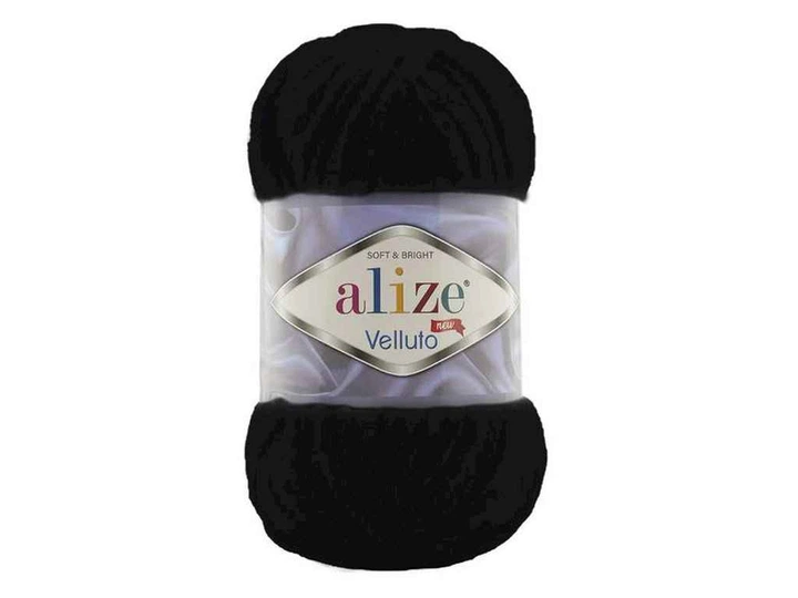 Пряжа ALIZE Velluto чорний 100% мікрополіестер 100г 68м 60 5шт/уп - Фото 1 Пряжа ALIZE Velluto чорний 100% мікрополіестер 100г 68м 60 5шт/уп - зображення 1