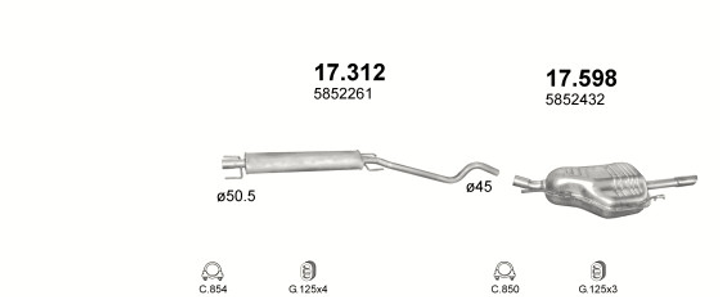 Глушитель задний Opel Astra Astra 2 1.6i 16V Бензин Седан (09/03 - 09/04) Polmostrow (17.598) (851759) - изображение 2