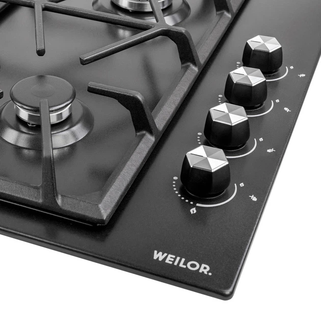 Газовая варочная поверхность для кухни WEILOR GM W 634 BL, черная эмалированная на 4 конфорки, газ-контроль - Фото 7 Газовая варочная поверхность для кухни WEILOR GM W 634 BL, черная эмалированная на 4 конфорки, газ-контроль - изображение 7