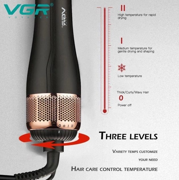 Фен щітка браш гребінець, повітряний стайлер VGR V 492 для завивки випрямлення укладання та сушіння - изображение 2