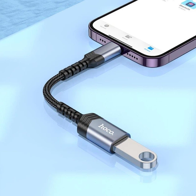Адаптер Переходник HOCO iP male to USB female 2.0 converte OTG Lightning - USB 2.0 для телефона Серый - изображение 2