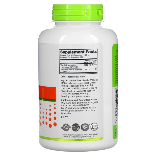Аскорбат натрия NutriBiotic Sodium Ascorbate Буферизованный содой витамин C в порошке 227 г - изображение 2