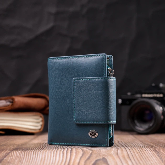 Жіноче портмоне з оригінальною монетницею із натуральної шкіри ST Leather Бірюзового кольору середнього розміру вертикального формату з магнітною застібкою (bg194fash50) - зображення 12